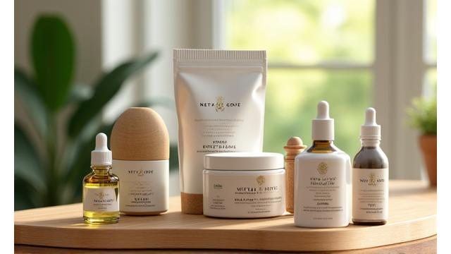 Curated selection of natural wellness products like essential oils, supplements, and eco-friendly home goods